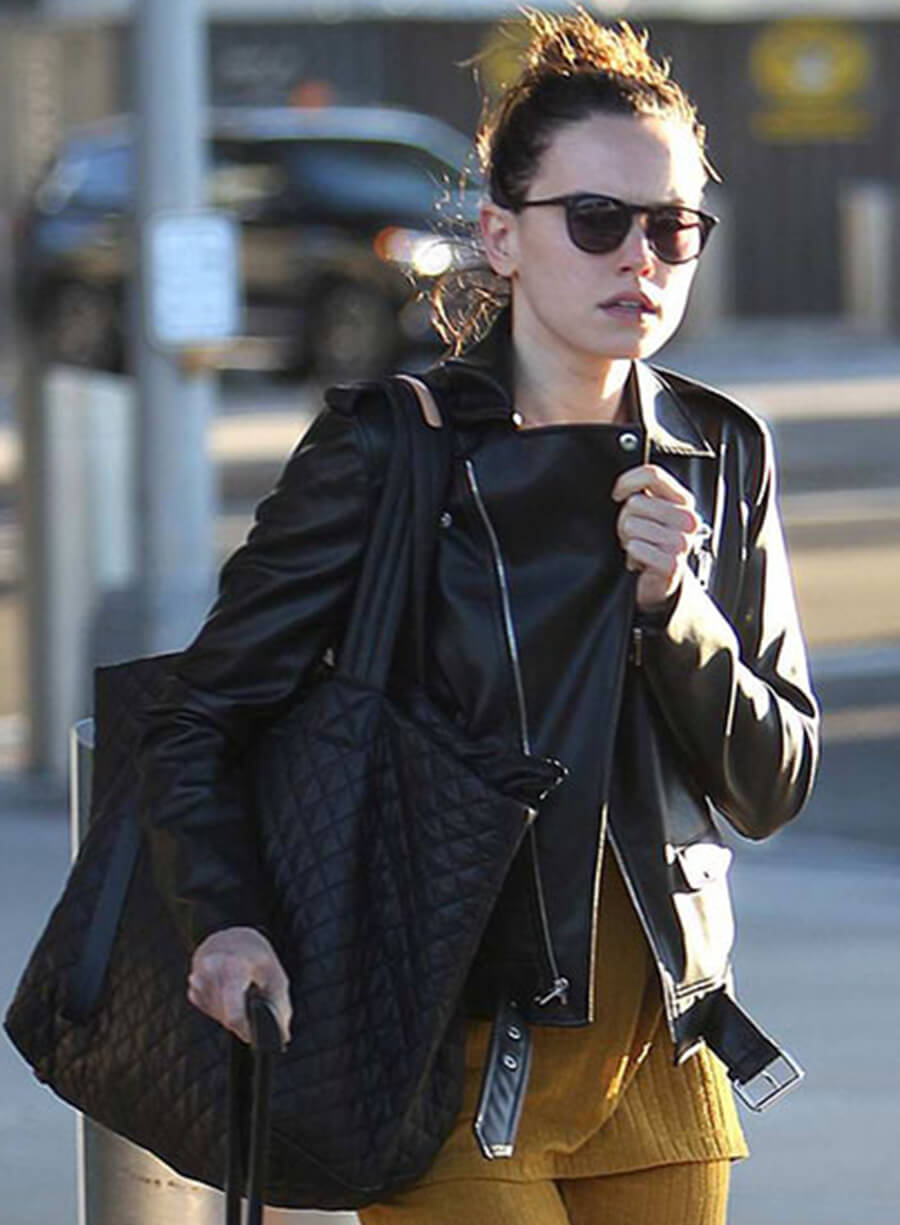Daisy Ridley Black Leather Jacket