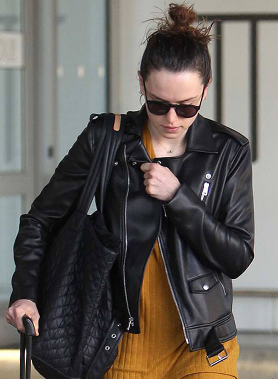 Daisy Ridley Black Leather Jacket