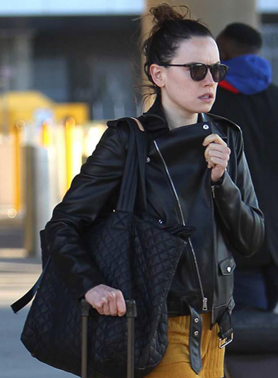 Daisy Ridley Black Leather Jacket