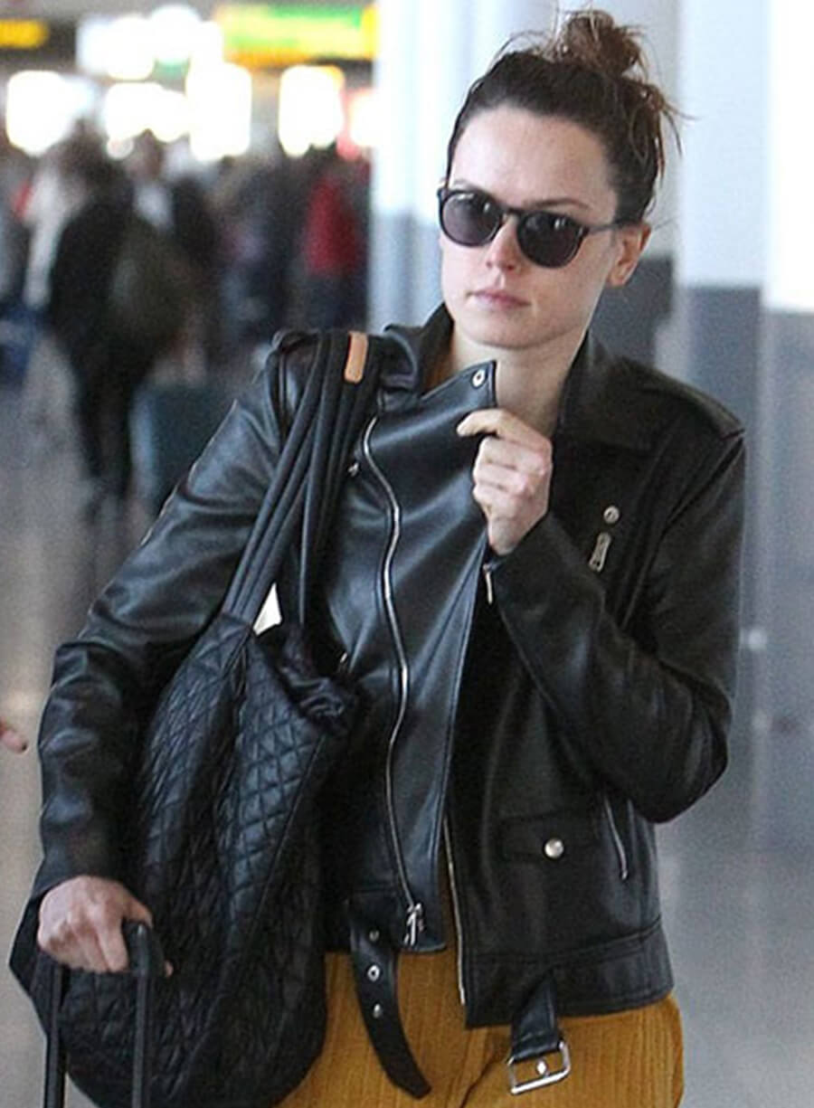 Daisy Ridley Black Leather Jacket
