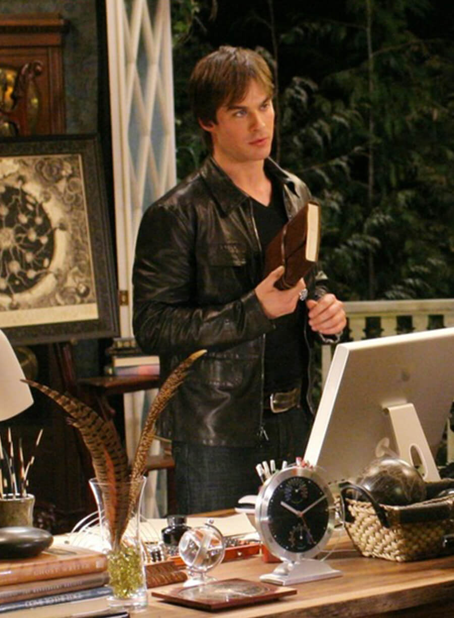 Damon Salvatore The Vampire Diaries S01 Black Leather Jacket