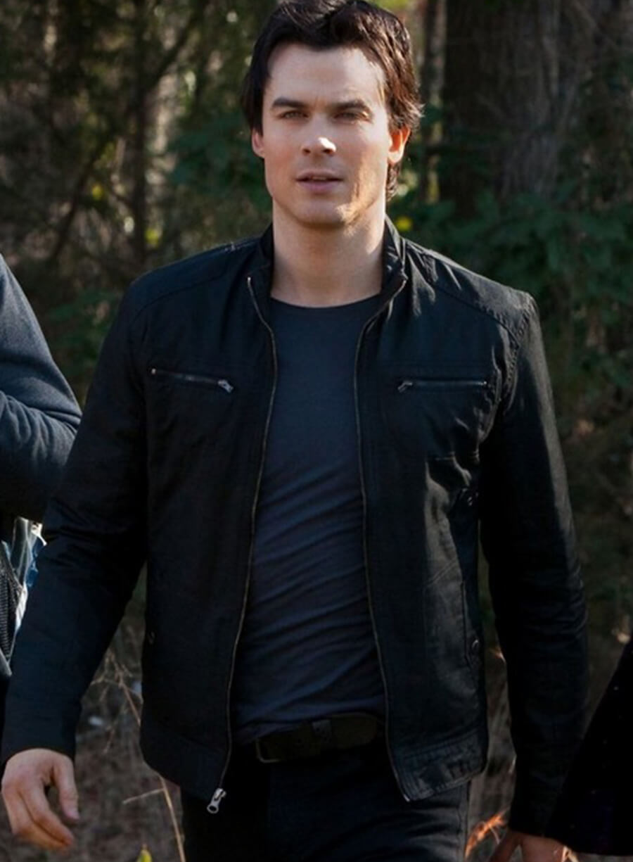 Damon Salvatore The Vampire Diaries S02 Black Leather Jacket