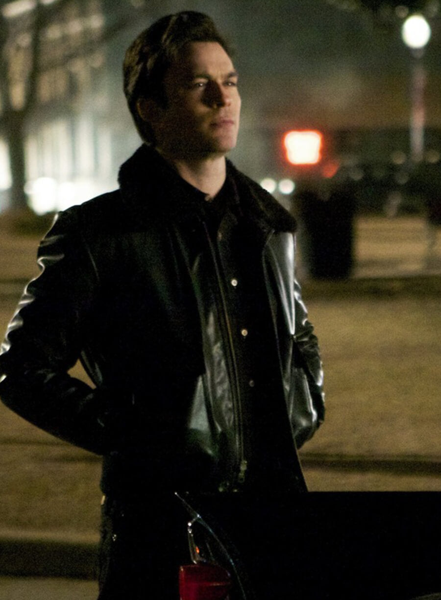 Damon Salvatore The Vampire Diaries S05 Black Leather Fur Jacket