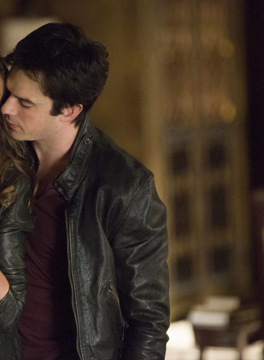 Damon Salvatore The Vampire Diaries S05 Black Leather Jacket