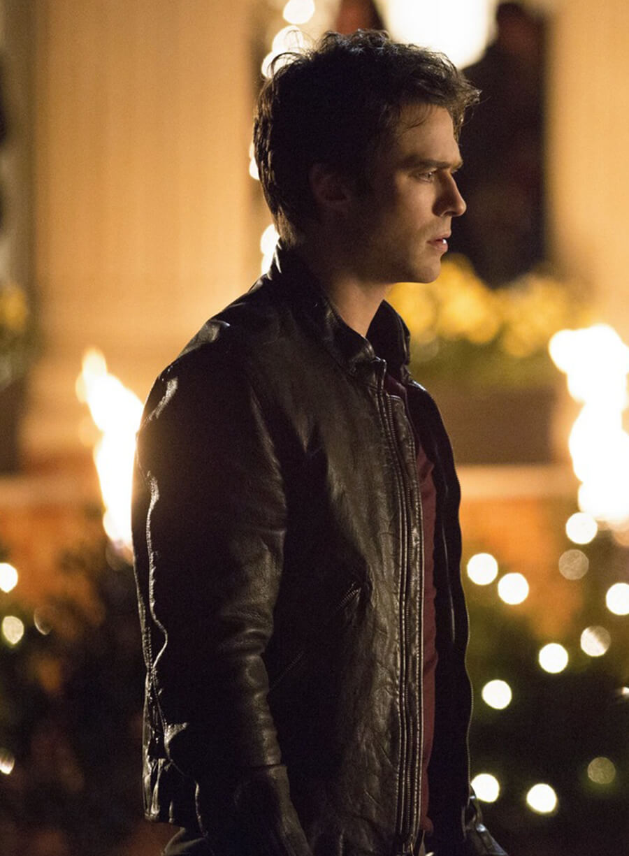 Damon Salvatore The Vampire Diaries S05 Black Leather Jacket