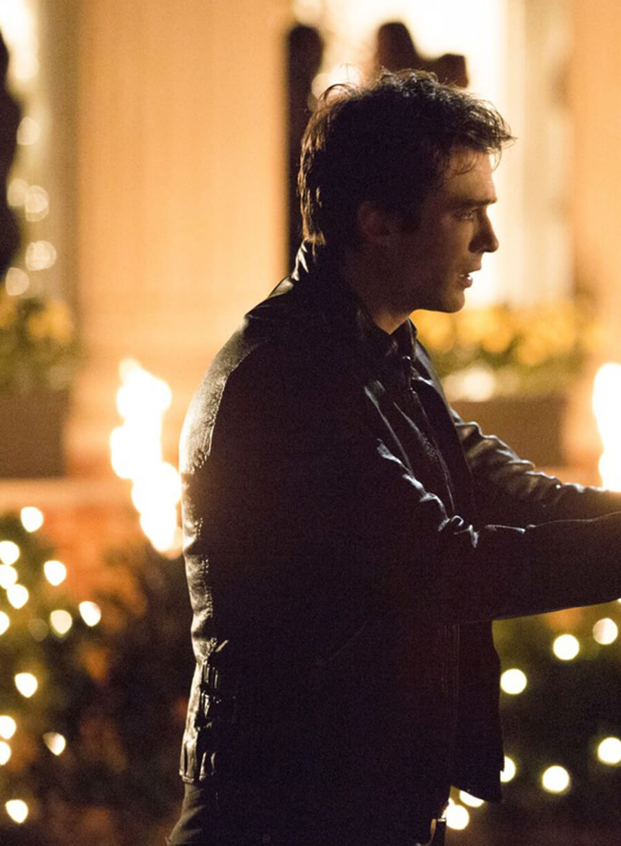 Damon Salvatore The Vampire Diaries S05 Black Leather Jacket