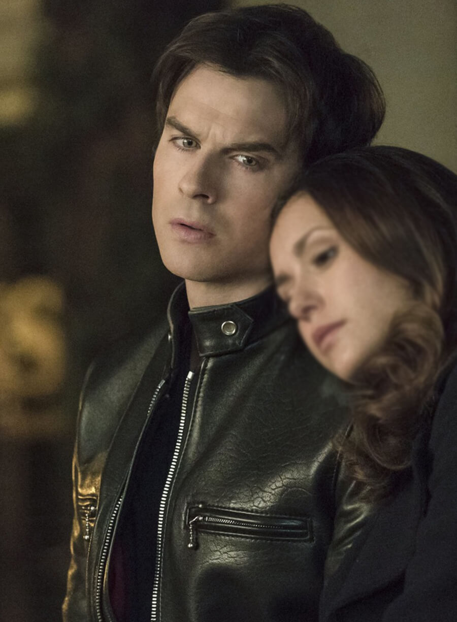 Damon Salvatore The Vampire Diaries S06 Black Leather Jacket
