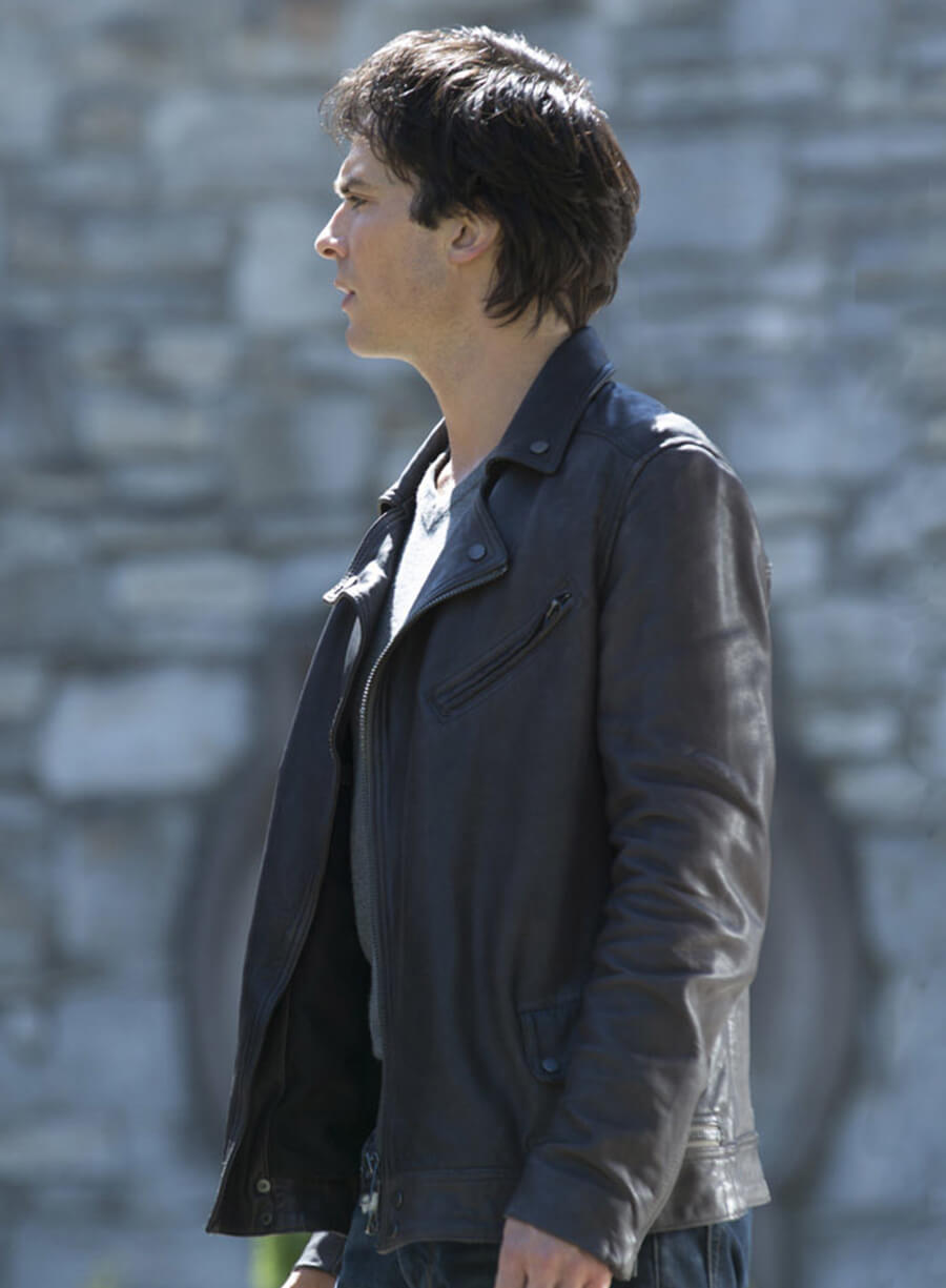 Damon Salvatore The Vampire Diaries S07 Black Biker Jacket