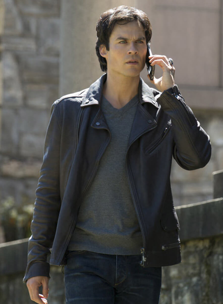 Damon Salvatore The Vampire Diaries S07 Black Biker Jacket