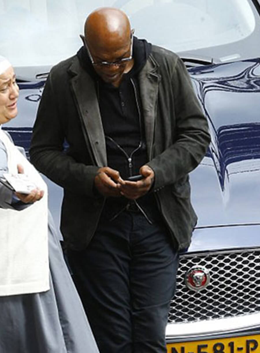 Darius Kincaid The Hitman’s Bodyguard Black Leather Blazer