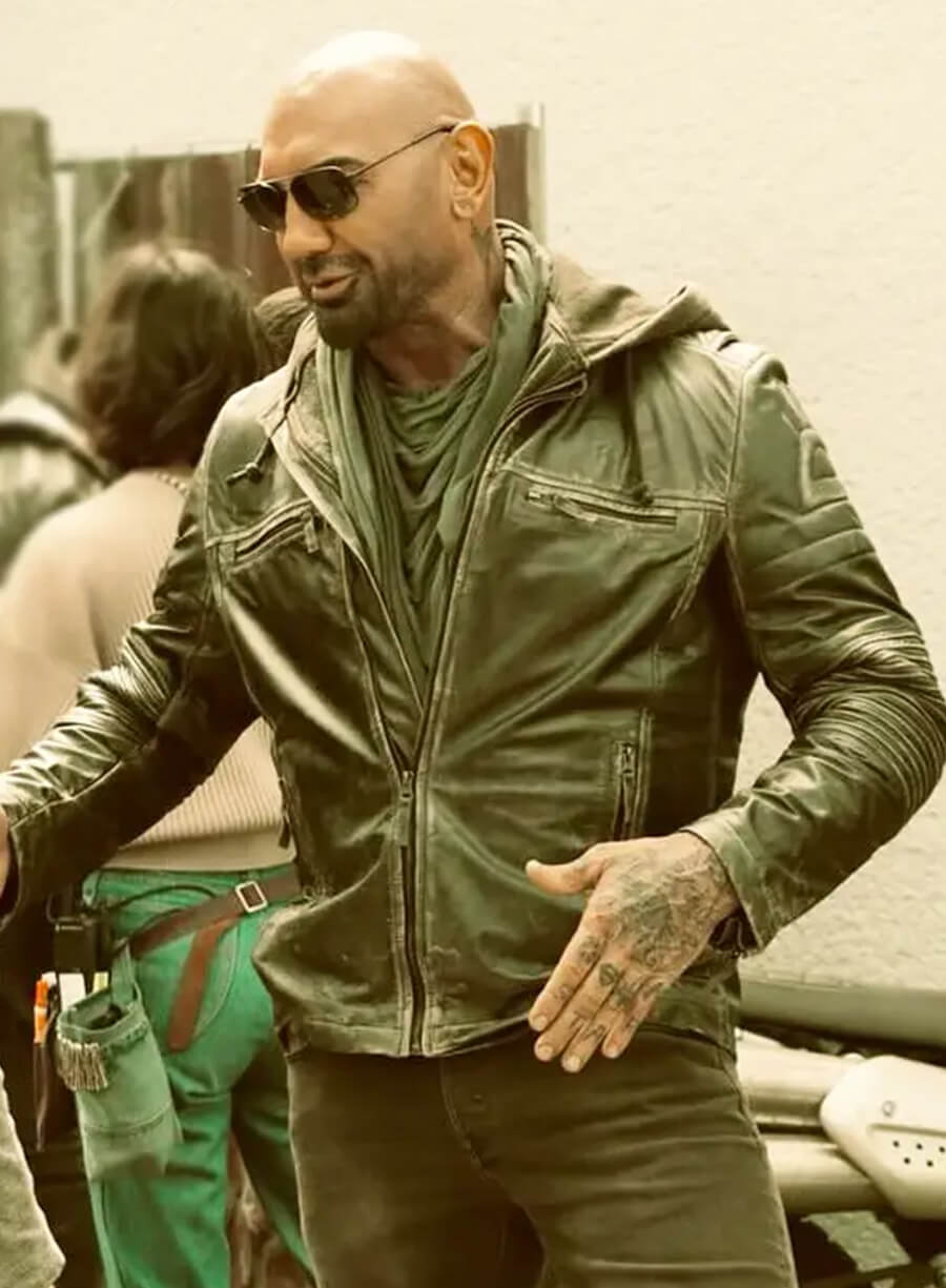 Dave Bautista Afterburn 2025 Black Leather Jacket
