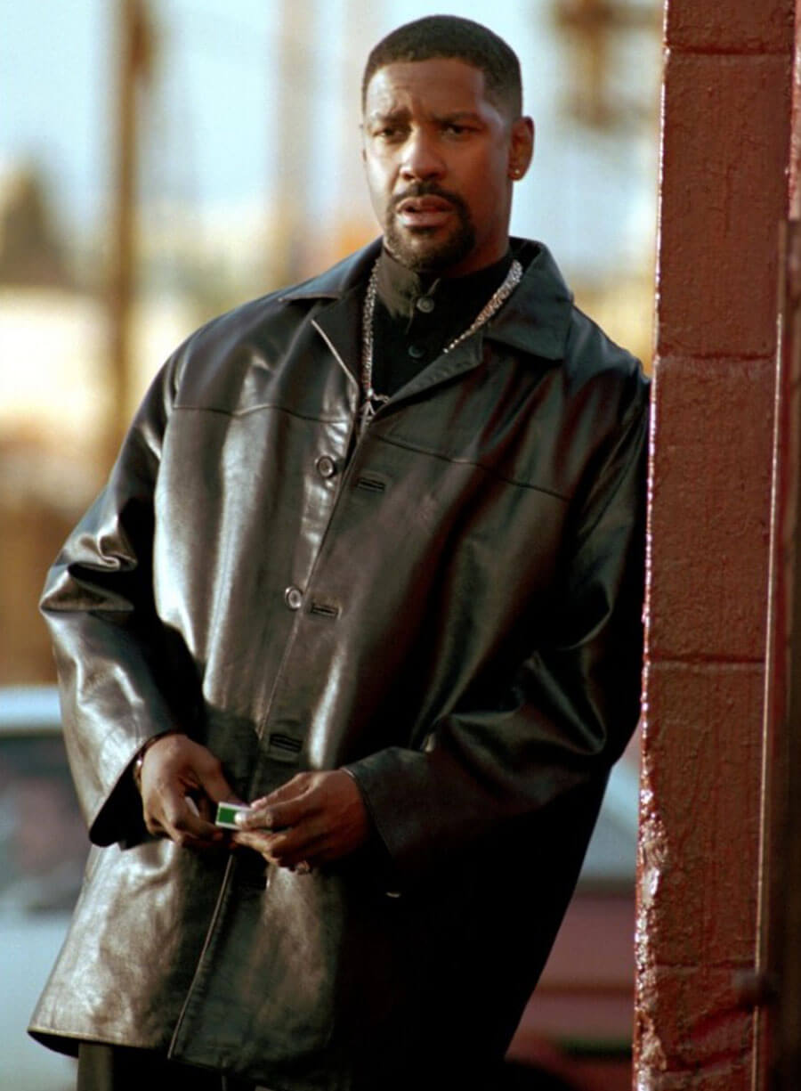 Denzel Washington Training Day Black Leather Coat