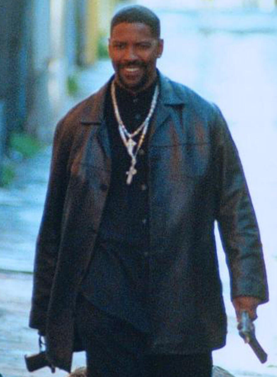 Denzel Washington Training Day Black Leather Coat