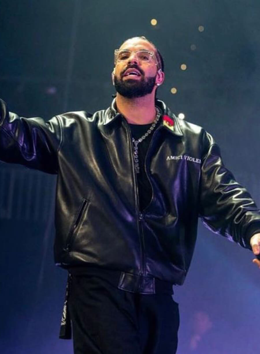 Drake Amici Violente Black Leather Trucker Jacket