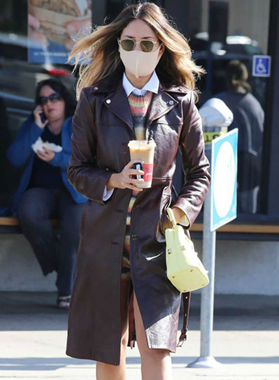 Eiza Gonzalez Burgundy Leather Trench Coat