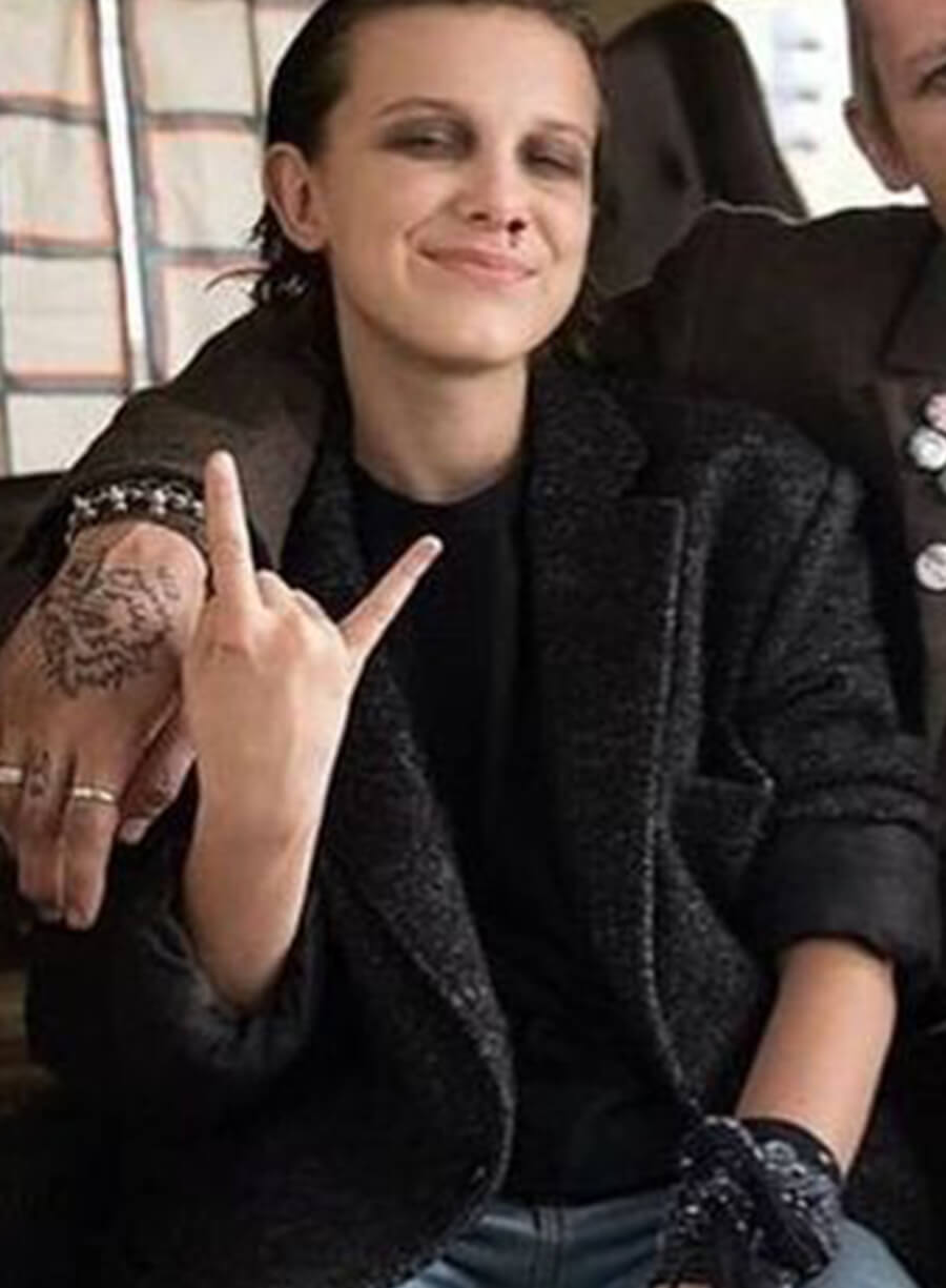 Eleven Stranger Things S3 Black Wool Coat