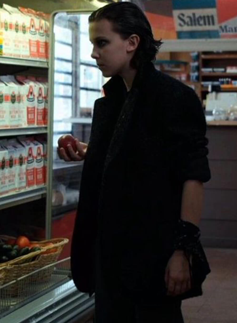 Eleven Stranger Things S3 Black Wool Coat