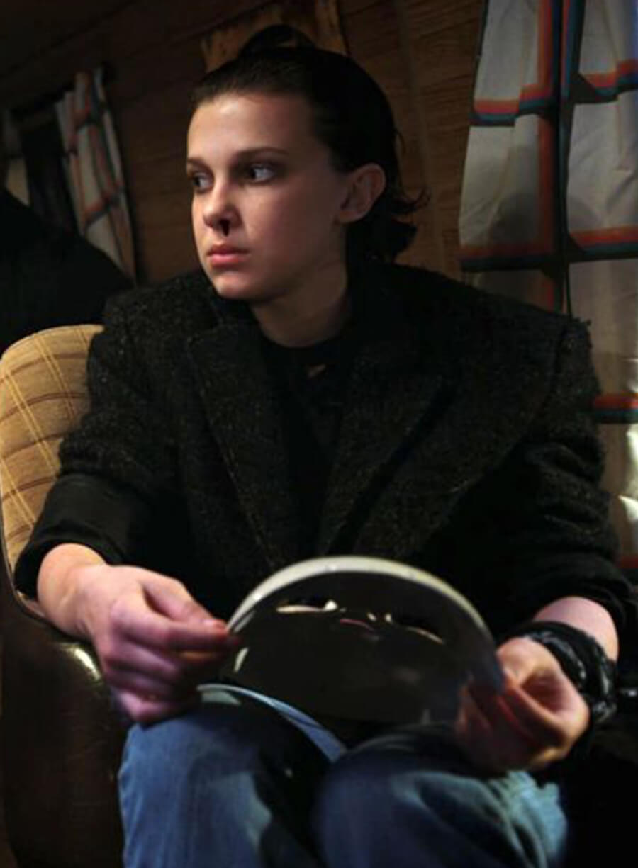 Eleven Stranger Things S3 Black Wool Coat