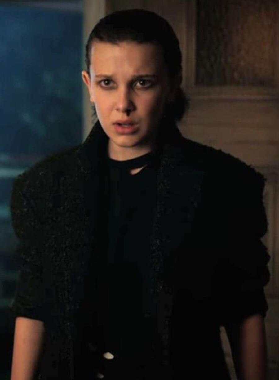 Eleven Stranger Things S3 Black Wool Coat