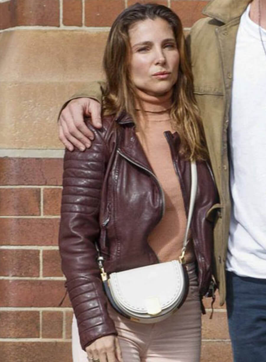 Elsa Pataky Burgundy Leather Jacket