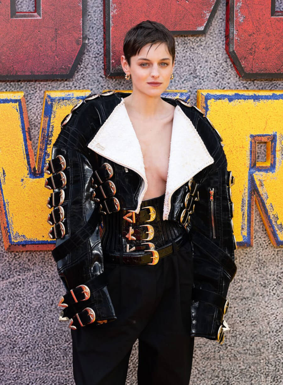 Emma Corrin Deadpool And Wolverine Cropped Shearling Jacket