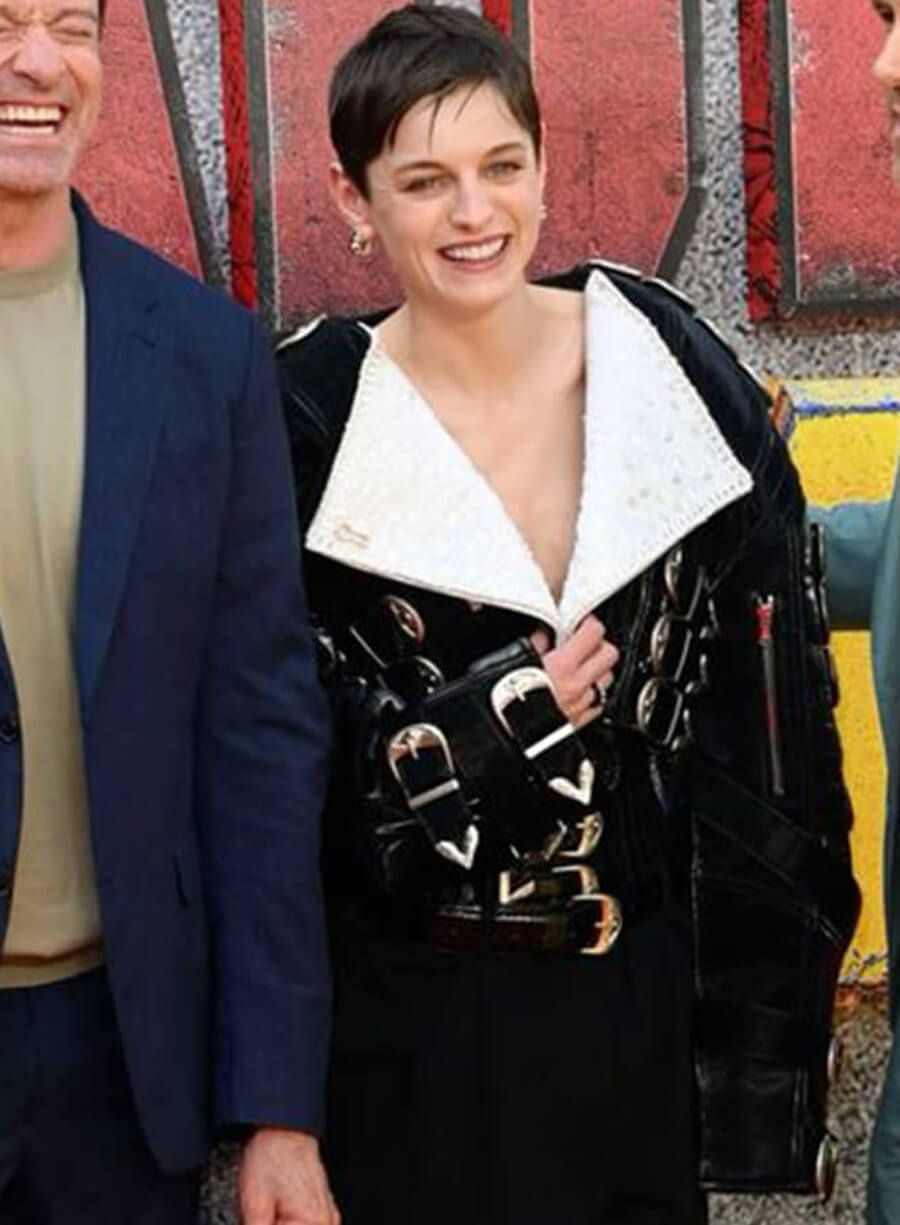 Emma Corrin Deadpool And Wolverine Cropped Shearling Jacket