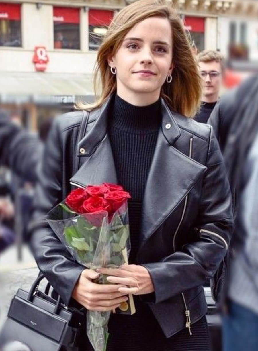 Emma Watson Black Leather Biker Jacket