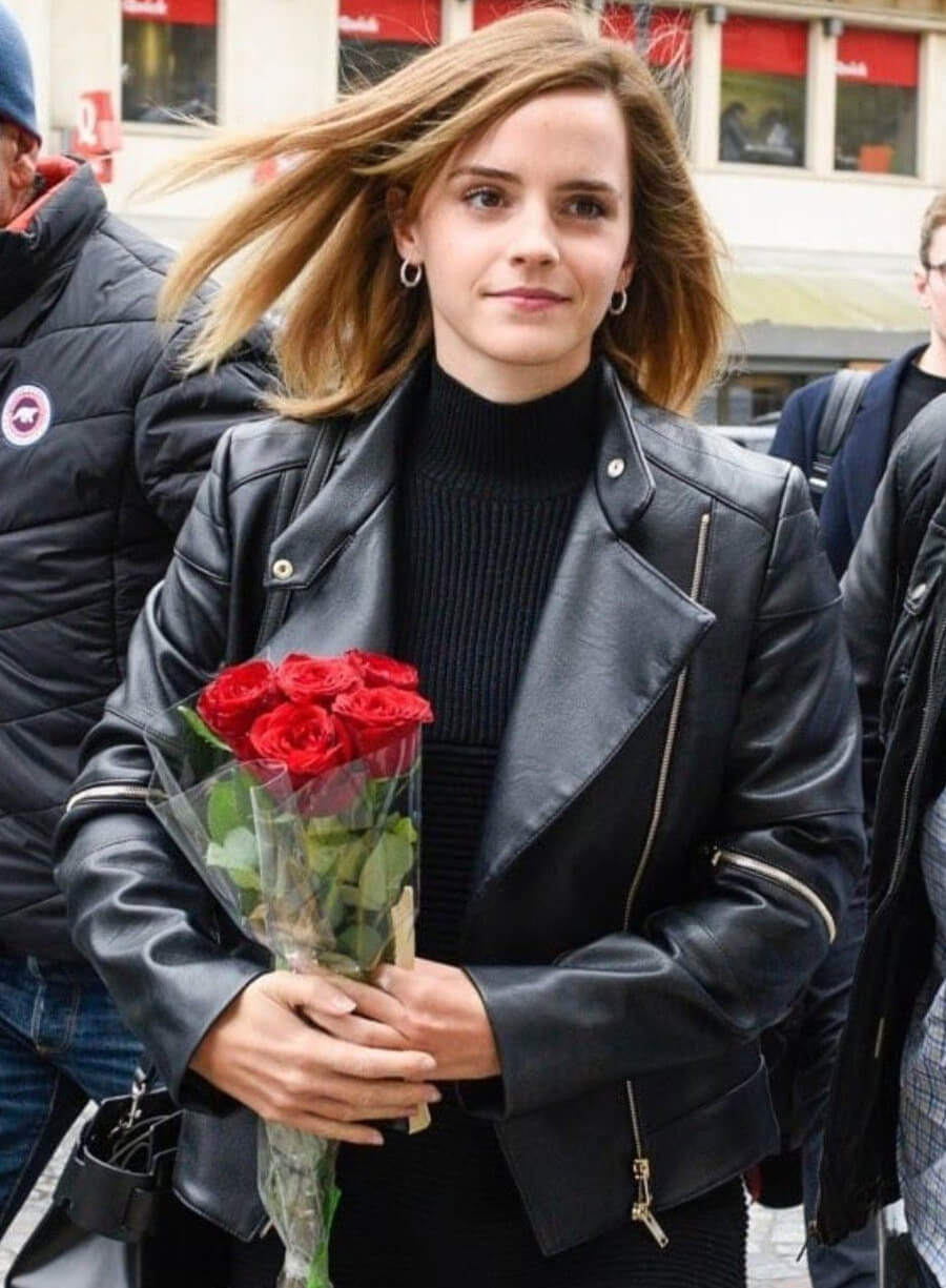 Emma Watson Black Leather Biker Jacket
