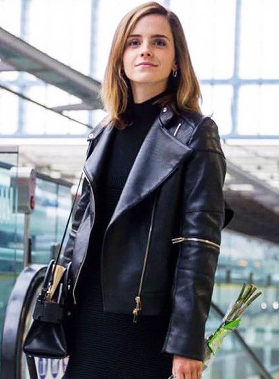 Emma Watson Black Leather Biker Jacket