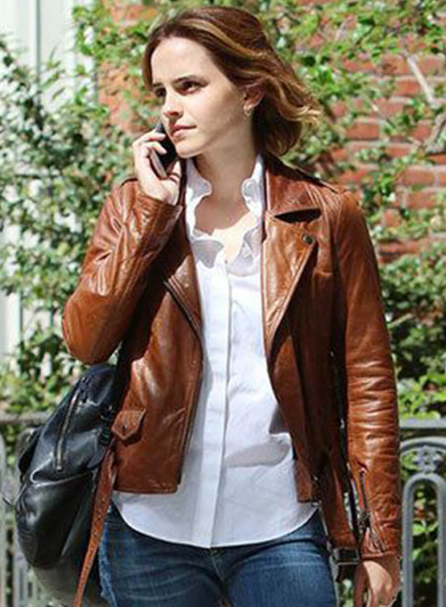 Emma Watson Brown Leather Biker Jacket