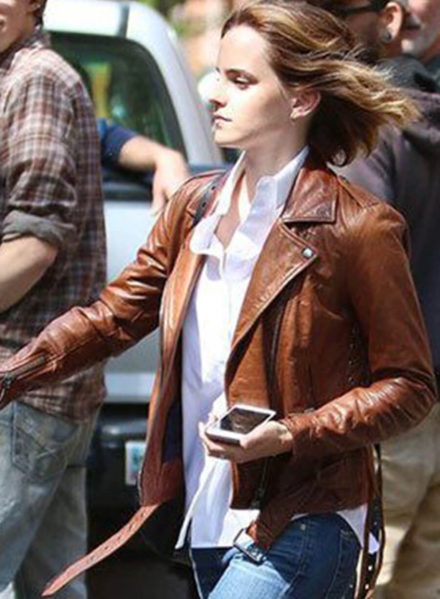 Emma Watson Brown Leather Biker Jacket