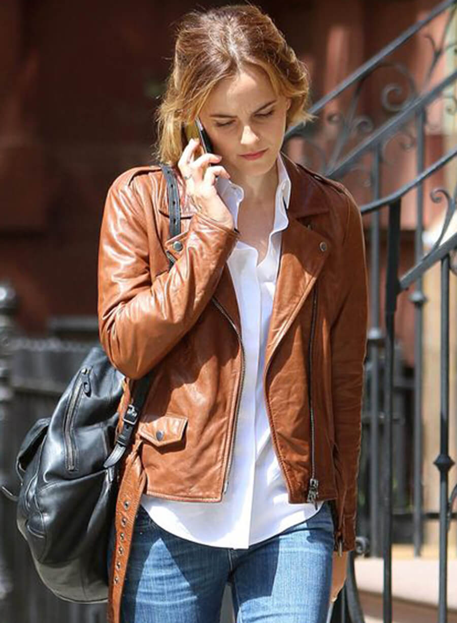 Emma Watson Brown Leather Biker Jacket
