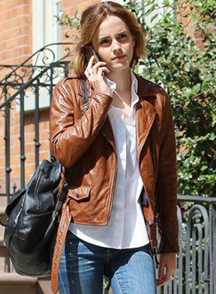 Emma Watson Brown Leather Biker Jacket