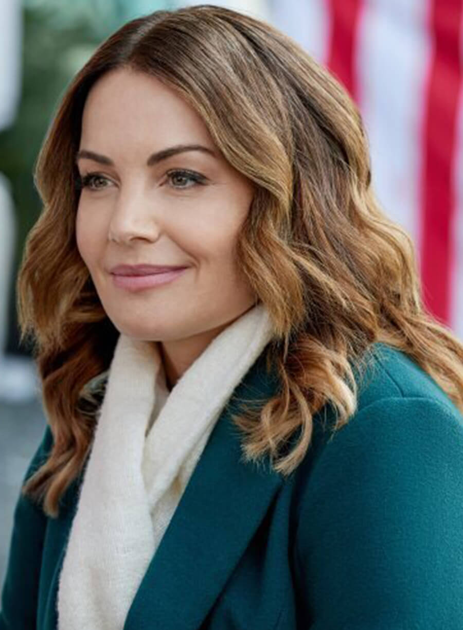 Erica Durance Ms. Christmas Comes to Town Green Trench Coat