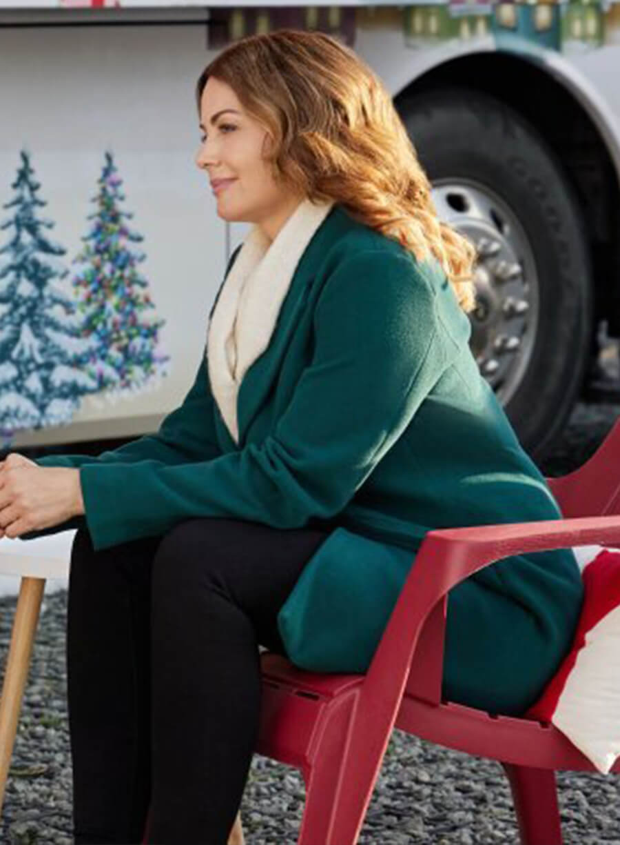 Erica Durance Ms. Christmas Comes to Town Green Trench Coat