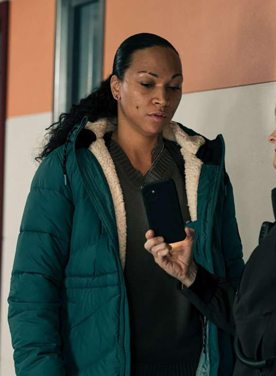 Evangeline Navarro True Detective S04 Puffer Coat