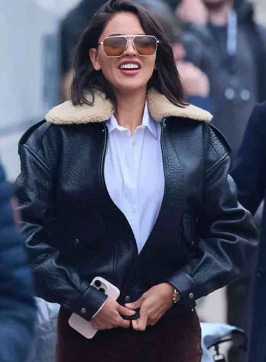 Fountain of Youth 2025 Eiza González Black Leather Jacket