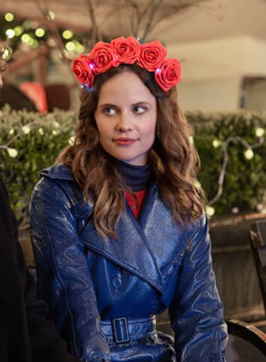 Georgia Bright Christmas in Notting Hill Blue Leather Coat