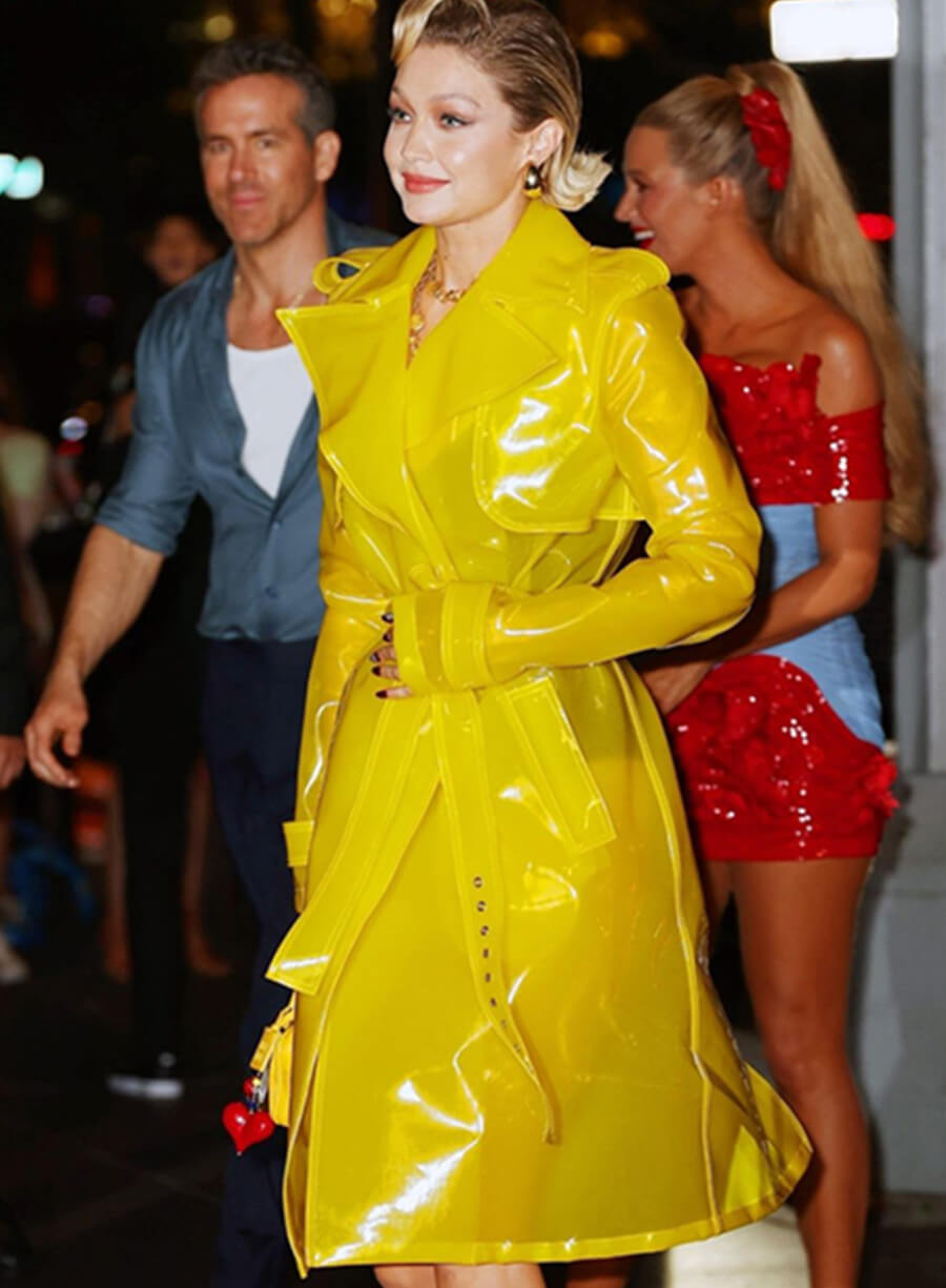 Gigi Hadid Deadpool & Wolverine 2024 Premiere Yellow PVC Coat