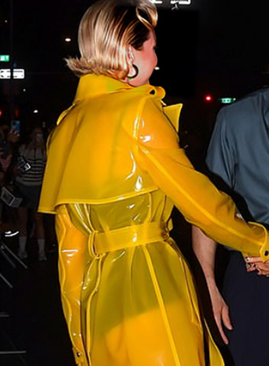 Gigi Hadid Deadpool & Wolverine 2024 Premiere Yellow PVC Coat