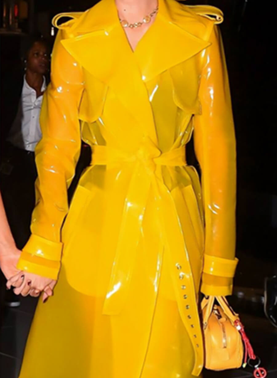 Gigi Hadid Deadpool & Wolverine 2024 Premiere Yellow PVC Coat
