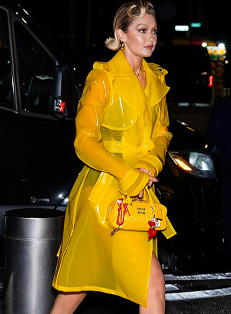 Gigi Hadid Deadpool & Wolverine 2024 Premiere Yellow PVC Coat