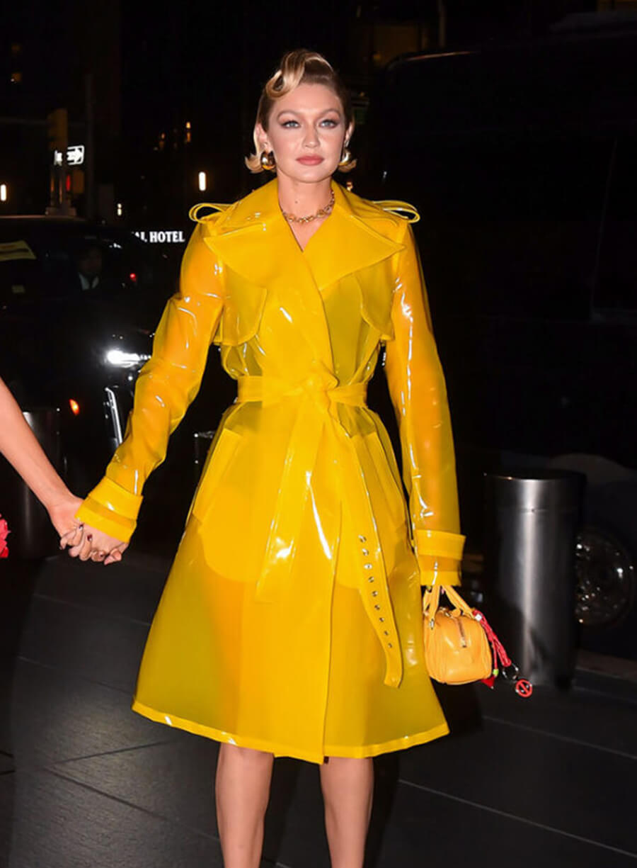 Gigi Hadid Deadpool & Wolverine 2024 Premiere Yellow PVC Coat