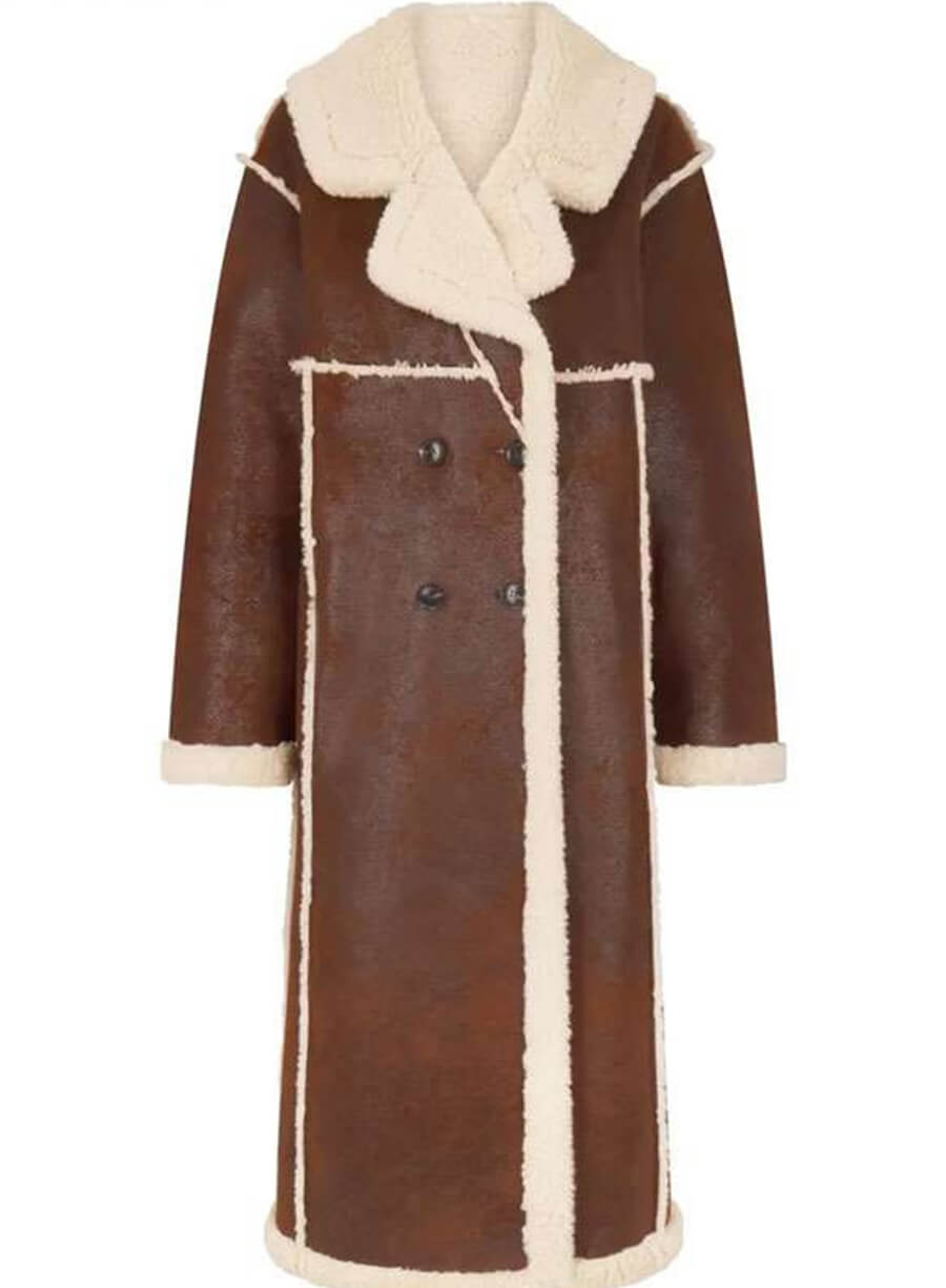 Gigi Hadid Shearling Brown Leather Coat