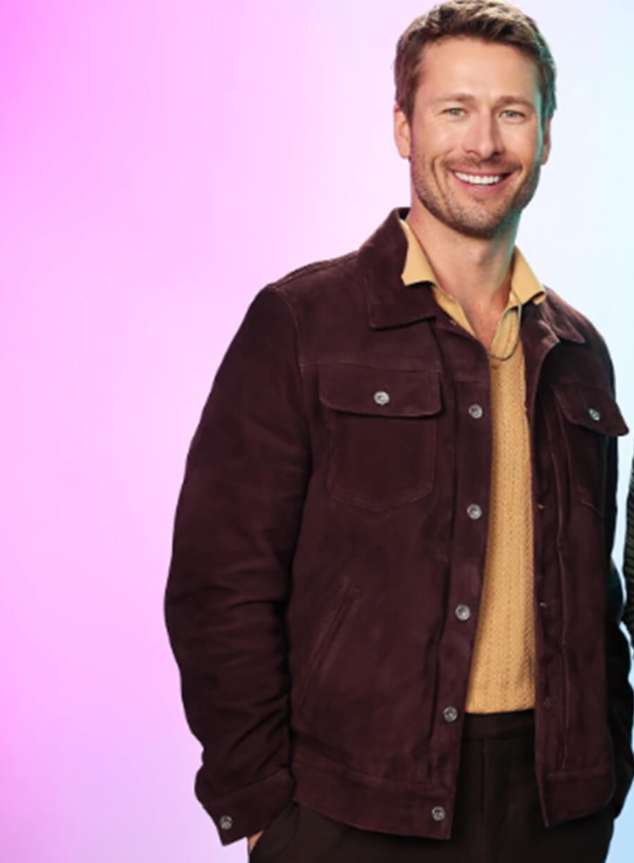 Glen Powell Hit Man 2024 Brown Suede Jacket