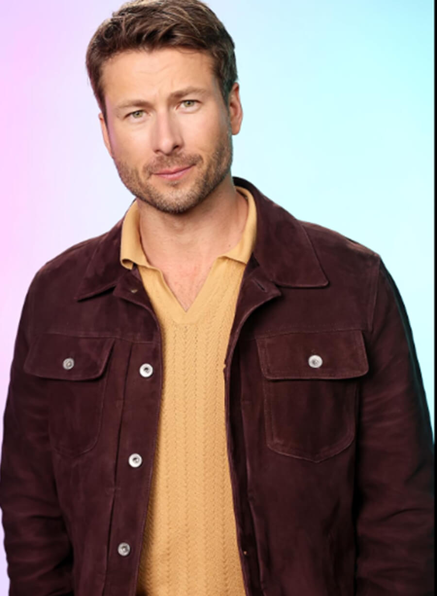 Glen Powell Hit Man 2024 Brown Suede Jacket