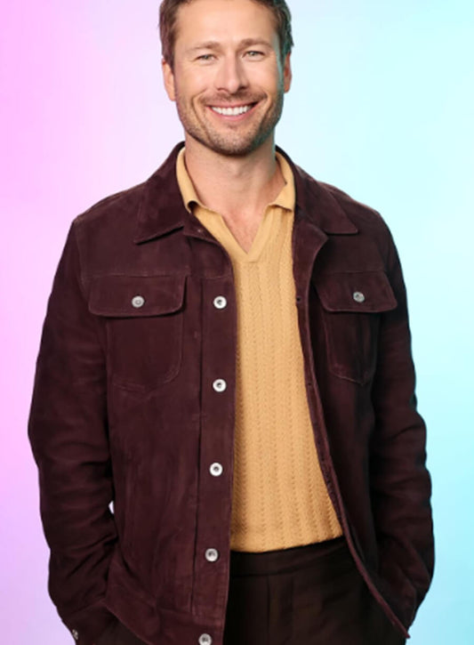 Glen Powell Hit Man 2024 Brown Suede Jacket