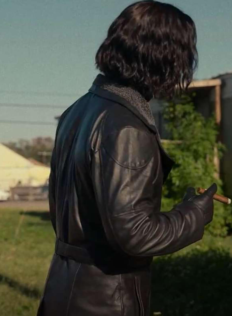 Glen Powell Hit Man Black Leather Coat