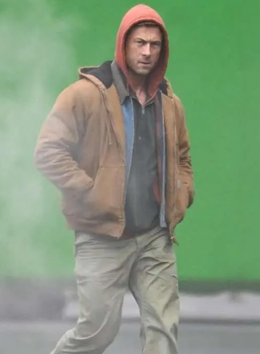 Glen Powell The Running Man 2025 Brown Jacket