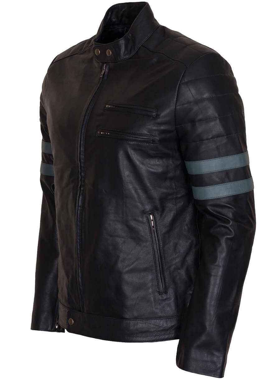 Grey Stripes Mayhem Leather Jacket